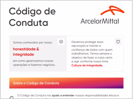 Documento de código de conduta da empresa no Brasil