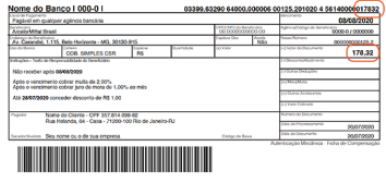 Boleto bancário com destaque para conferência do valor do pagamento